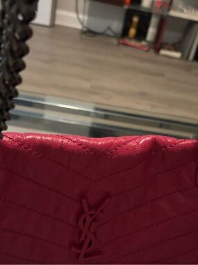 Yves Saint Laurent Hot Pink Chevron Quilted Leather Clutch with YSL Logo